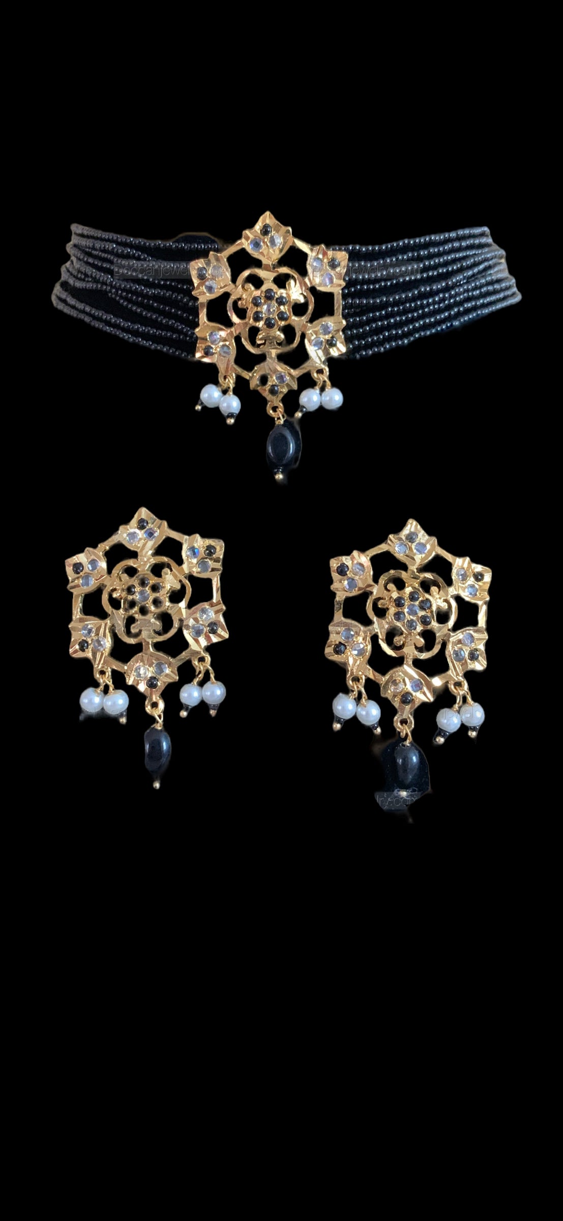 C338 Rati choker set  in black beads  (SHIPS IN 4 WEEKS )