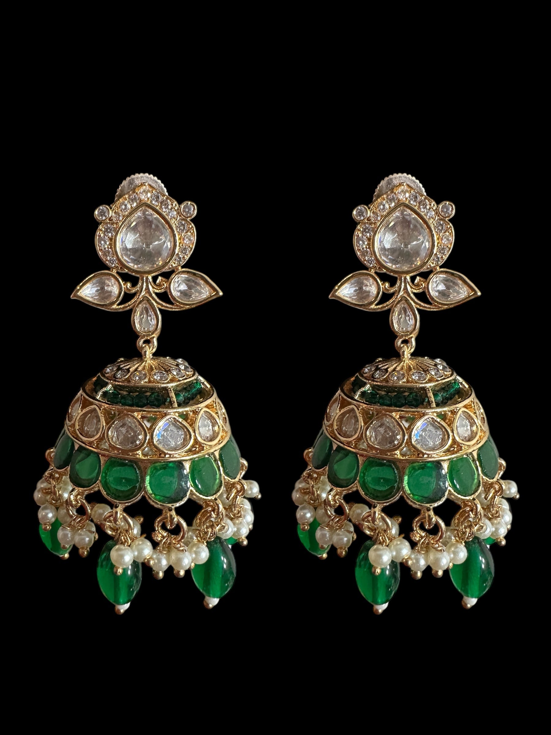 Savera Polki jhumka and tika set in green ( READY TO SHIP )