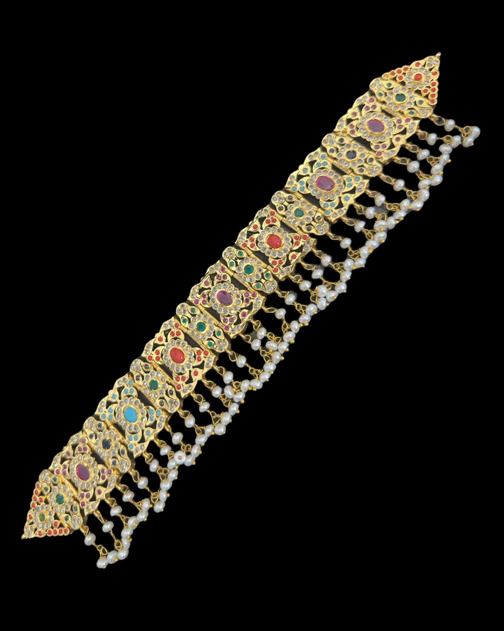 C543  Nishat fresh water pearl choker with earrings -Navratan  ( READY TO SHIP )