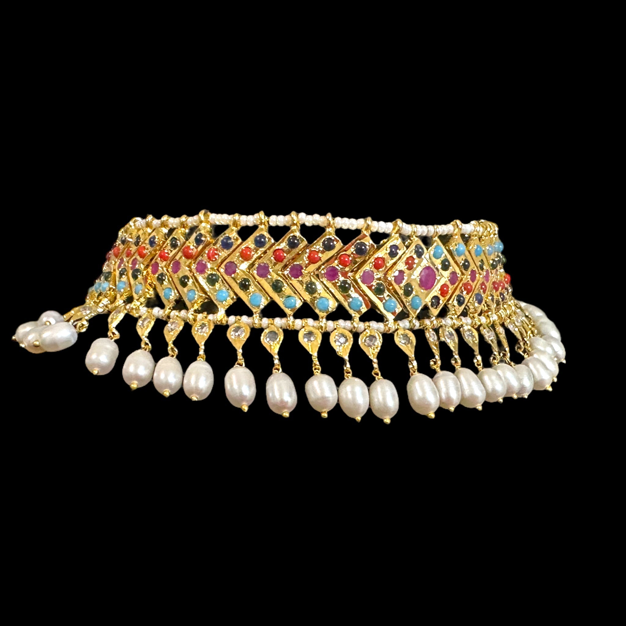 C295 MAHIRA v set in fresh water pearls- Navratan  (READY TO SHIP)