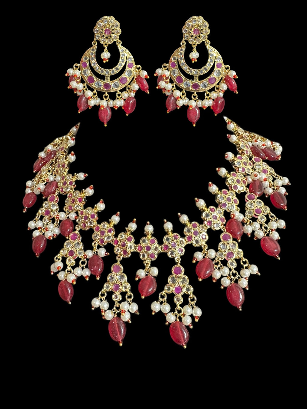 BR474 Waniya hyderabadi bridal set in red / ruby ( READY TO SHIP )