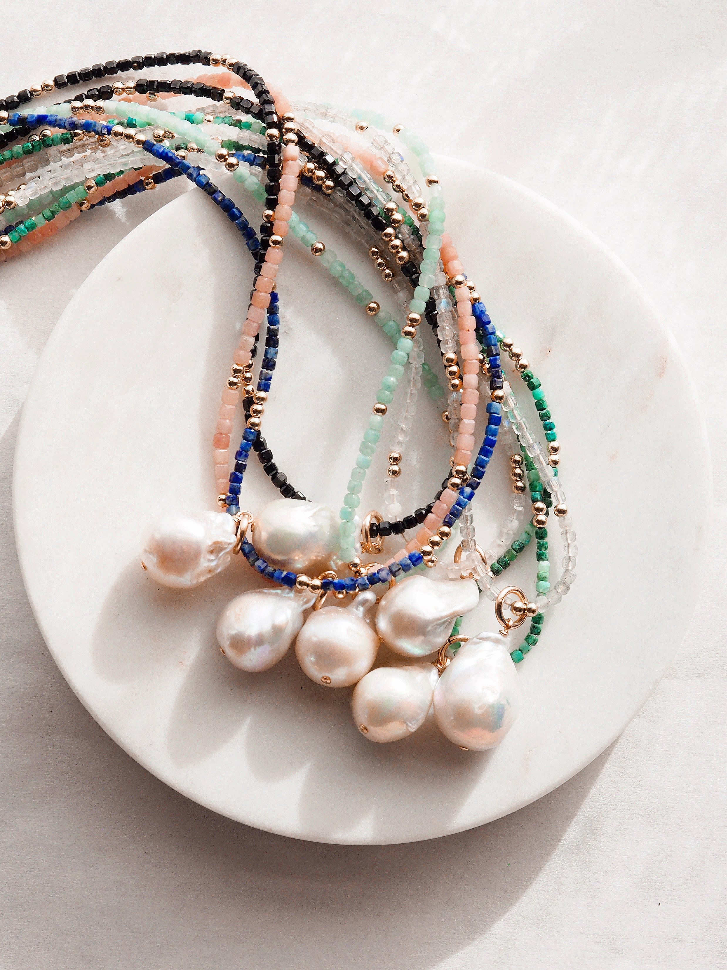 Flameball Baroque Pearl and Gemstone Necklace - Gold Keahi