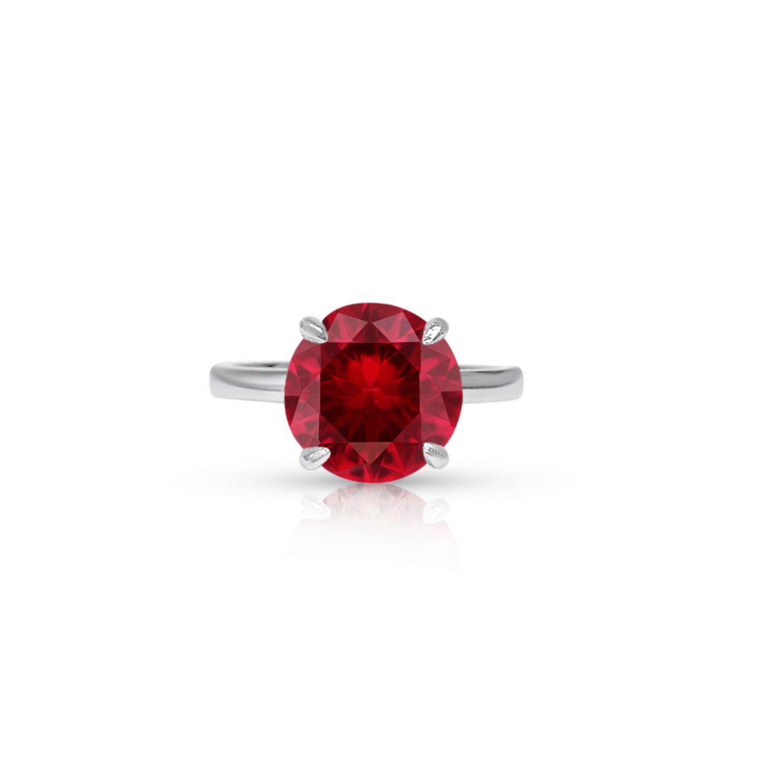 3.0ct Round Cut Lab Ruby Solitaire Ring