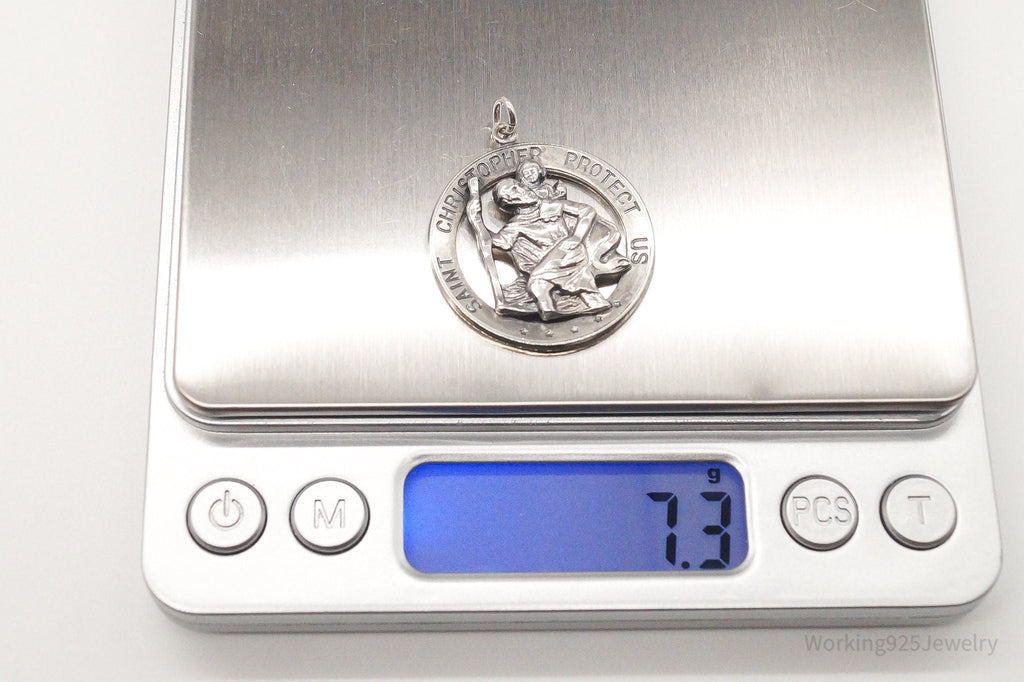Antique Theda Saint Christopher Protect Us Sterling Silver Pendant