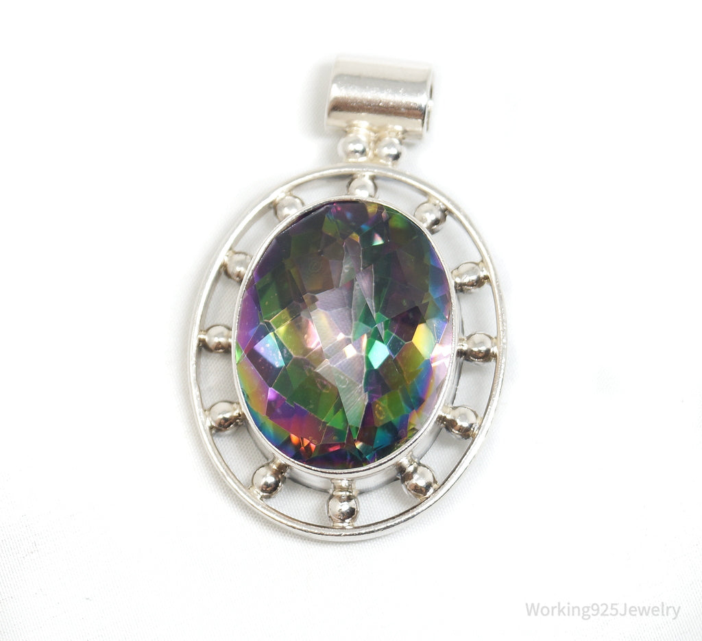 Vintage Large Mystic Topaz Sterling Silver Necklace Pendant