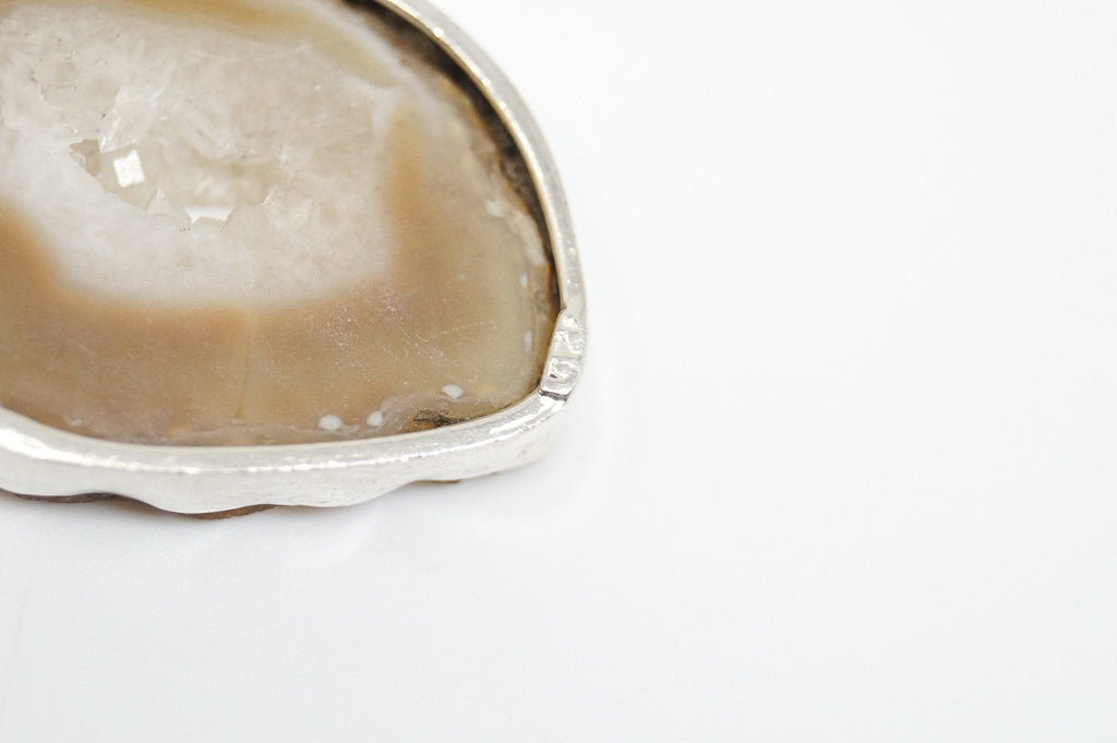 Vintage Brown Crazy Lace Agate Sterling Silver Necklace Pendant