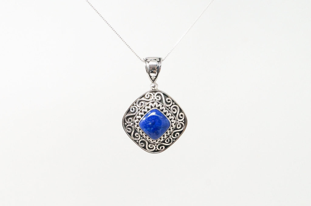 Vintage Designer BA Suarti Lapis Lazuli Bali Sterling Silver Necklace Pendant