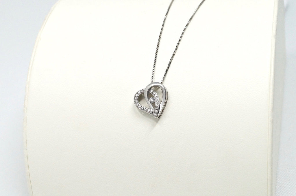 Lovely Vintage Cz Accented Open Heart Sterling Silver Necklace 22" -