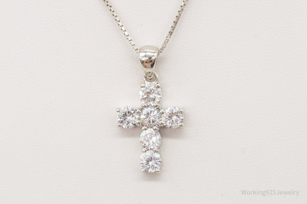 Vintage Cubic Zirconia Cross Sterling Silver Necklace
