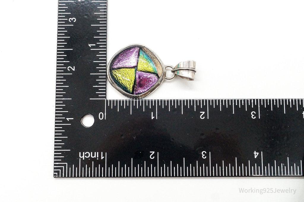 Vintage Large Dichroic Glass Sterling Silver Necklace Pendant
