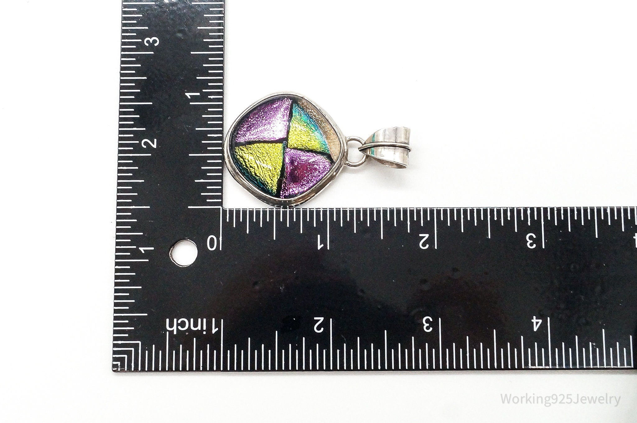 Vintage Large Dichroic Glass Sterling Silver Necklace Pendant