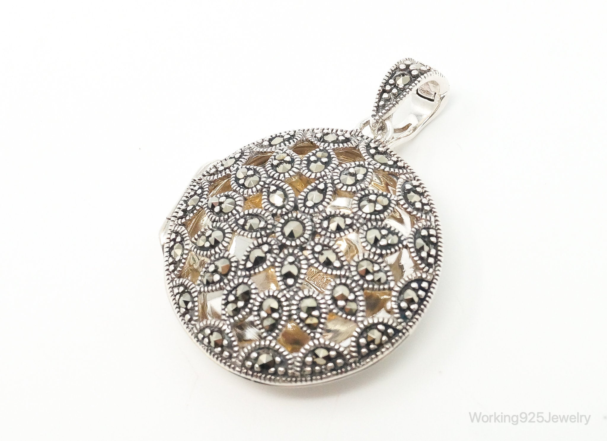 Vintage Marcasite Art Deco Cut Out Locket Sterling Silver Pendant