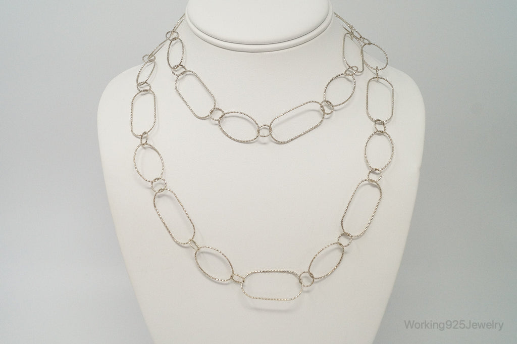 Long Designer Silpada Oval Link Textured Sterling Silver Necklace