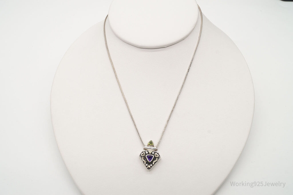 Vintage Amethyst Peridot Sterling Silver Necklace