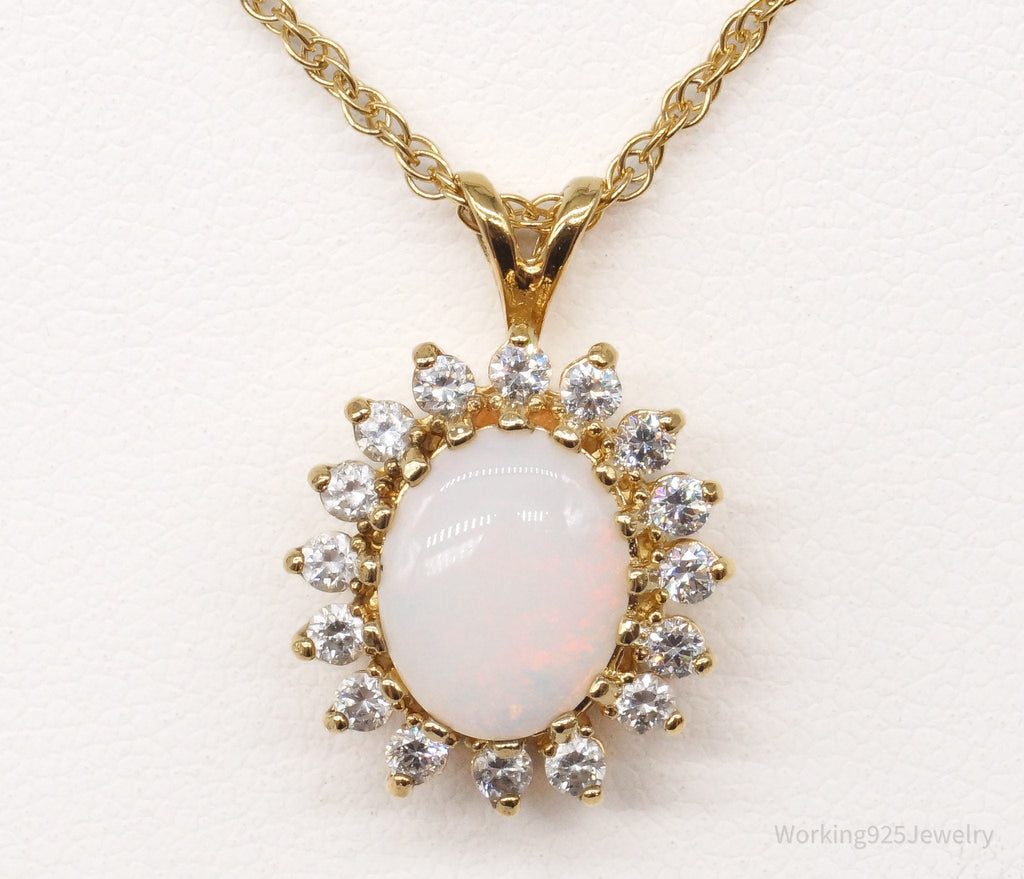 Vintage Opal Cubic Zirconia 14K Yellow Gold Filled Necklace