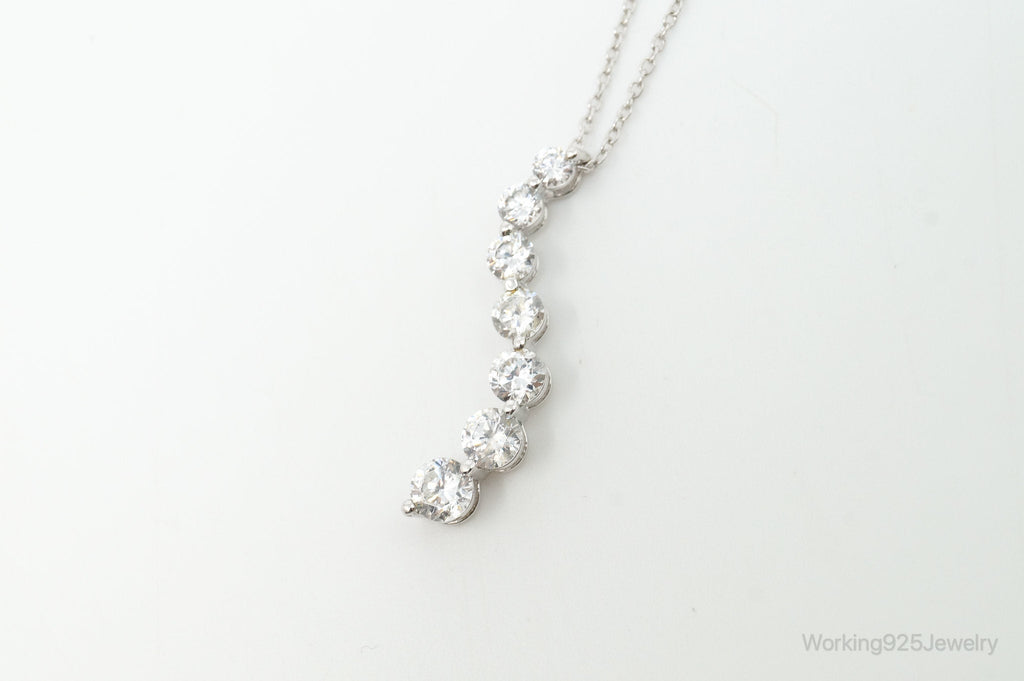 Vintage Cubic Zirconia Journey Necklace Sterling Silver - 18 Inch Chain