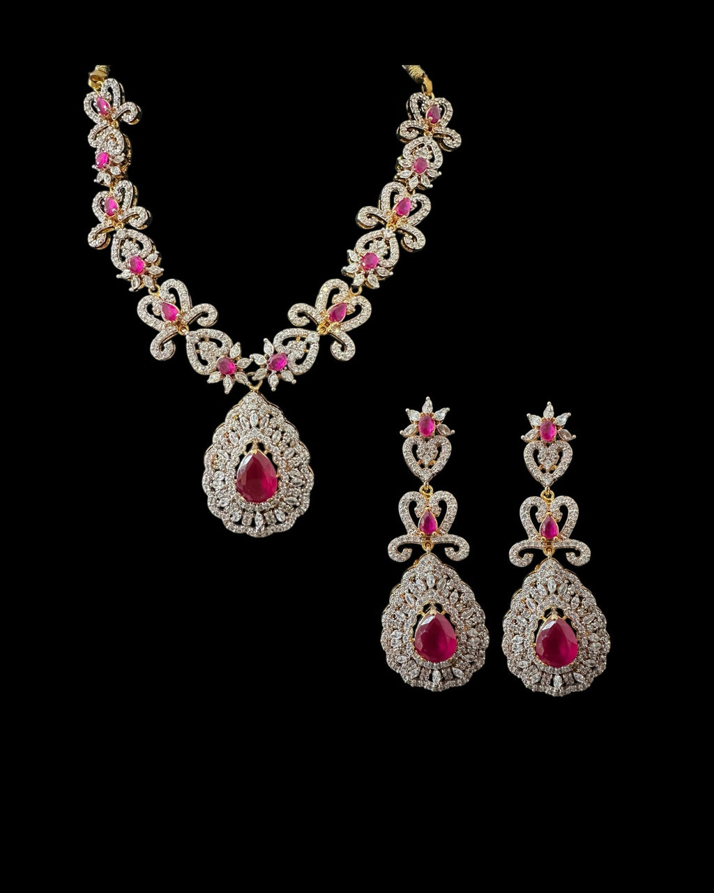 DNS203 high quality necklace set with zircon and ruby cz stone ( READY TO SHIP )