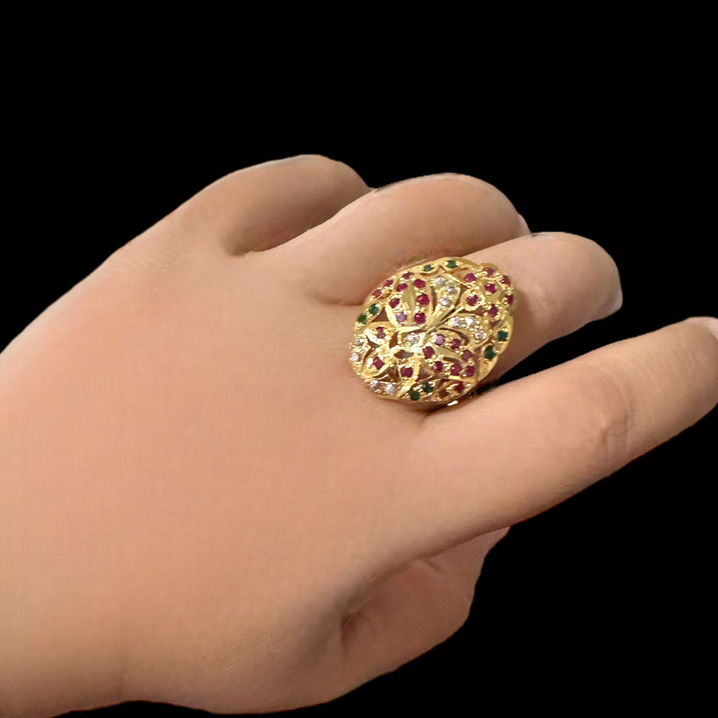 Gold plated silver ring in ruby emerald   ( READY TO SHIP )