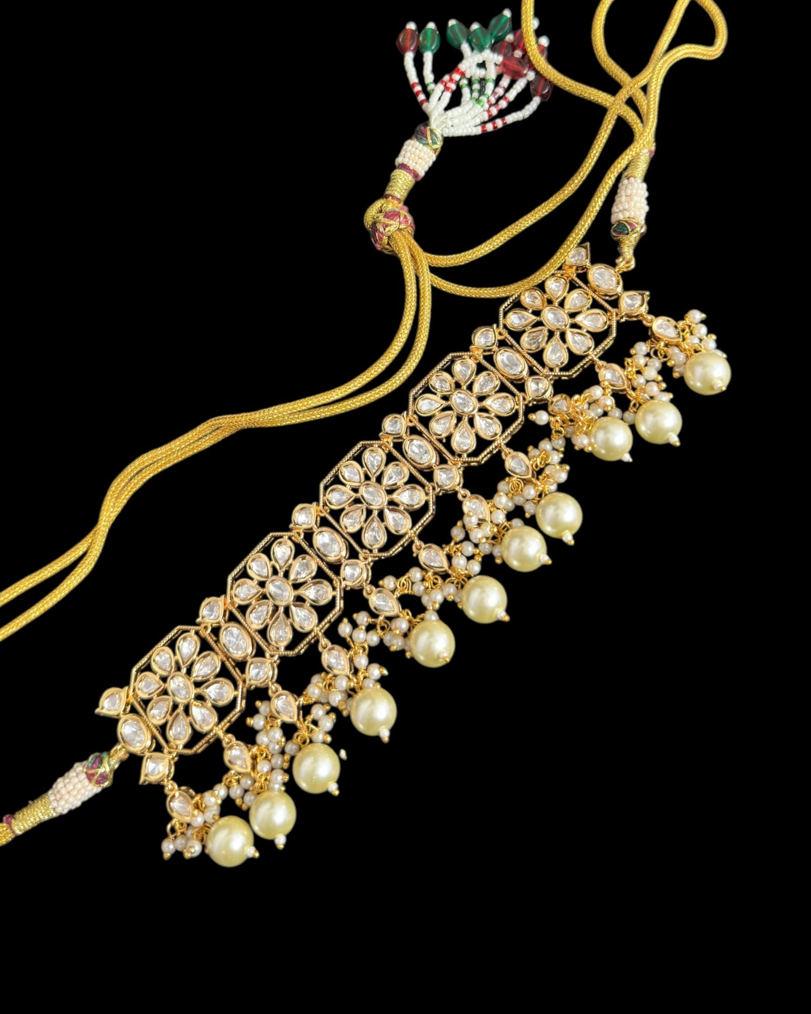 C549 vanya polki choker with earrings in golden pearls ( READY TO SHIP )