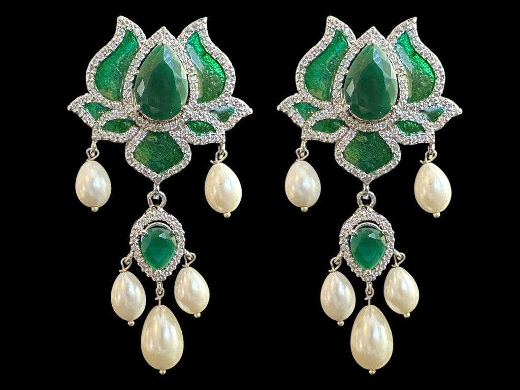 ET572 Maria lotus dangler earrings in green ( READY TO SHIP )