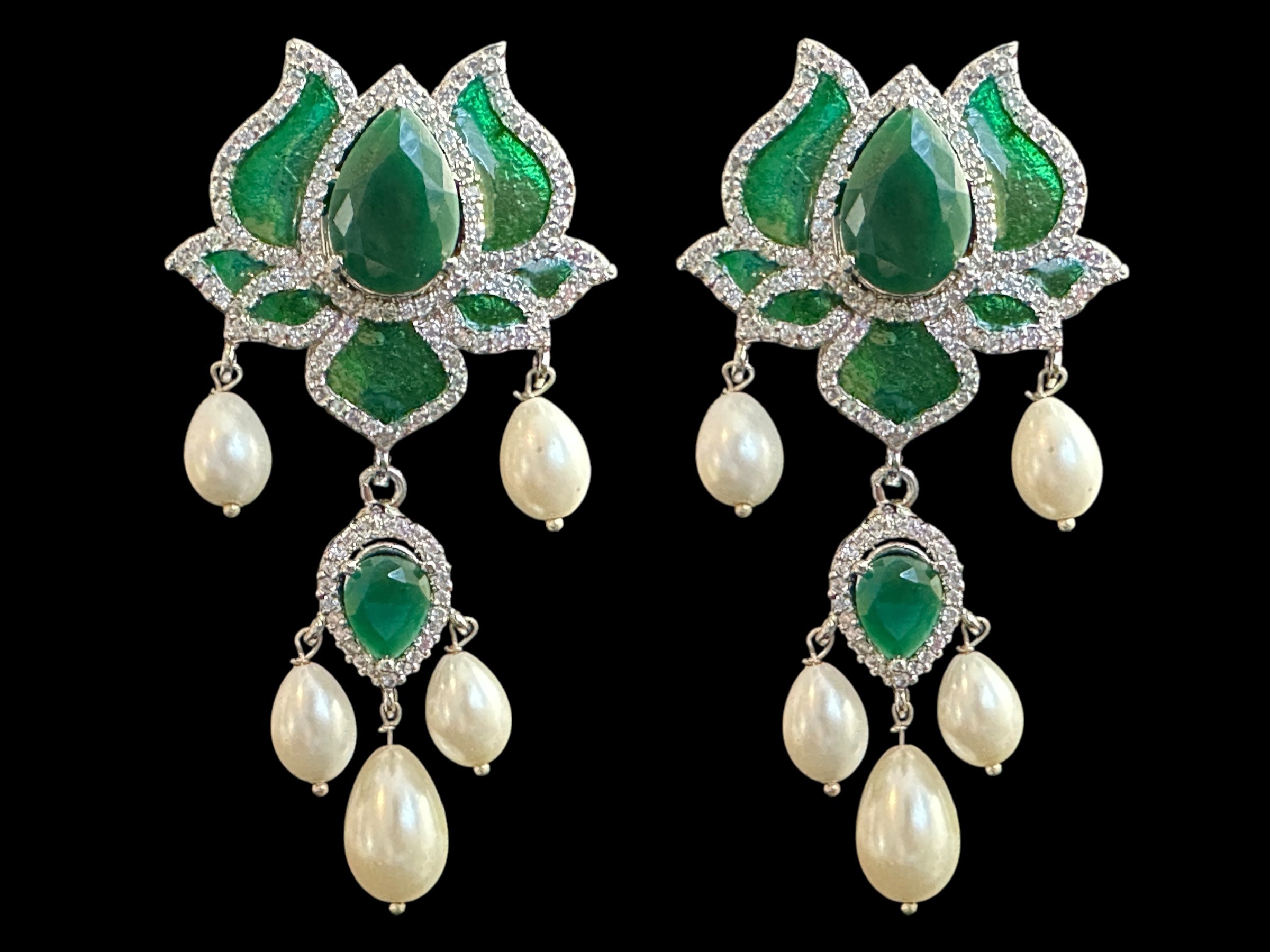 ET572 Maria lotus dangler earrings in green ( READY TO SHIP )