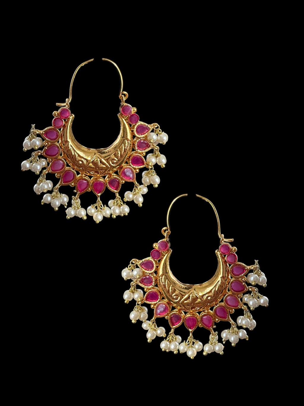 DER740 Chandbali earrings - hoop style Ruby  ( medium sized ) ( READY TO SHIP )