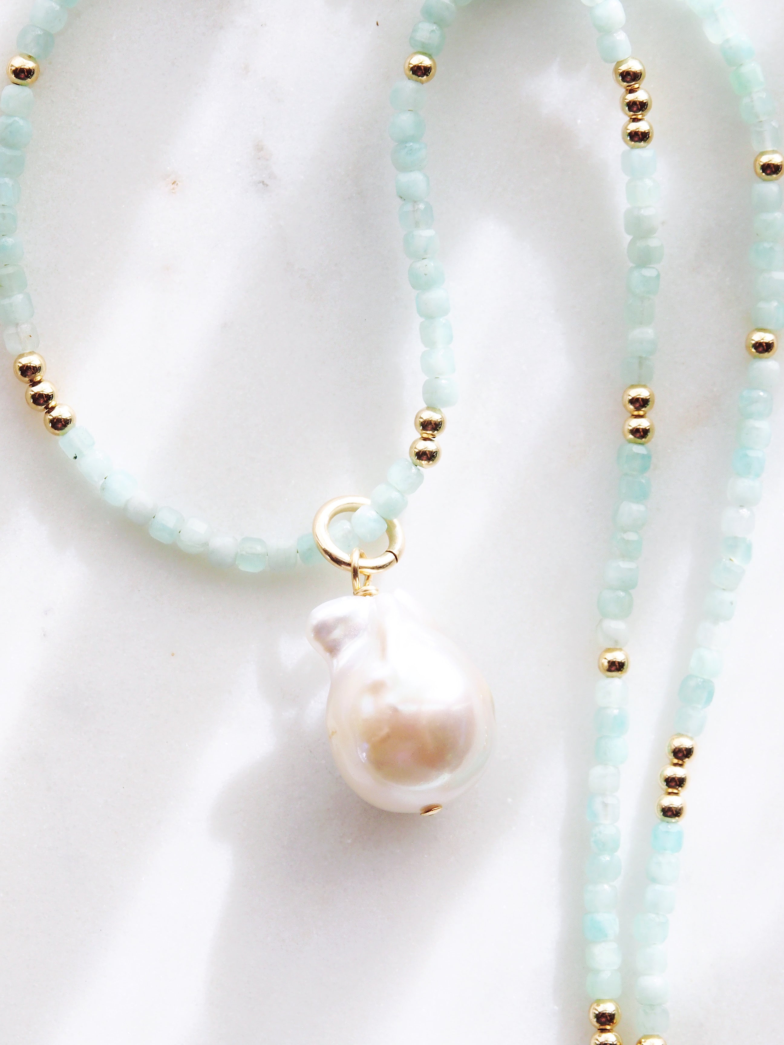 Flameball Baroque Pearl and Gemstone Necklace - Gold Keahi