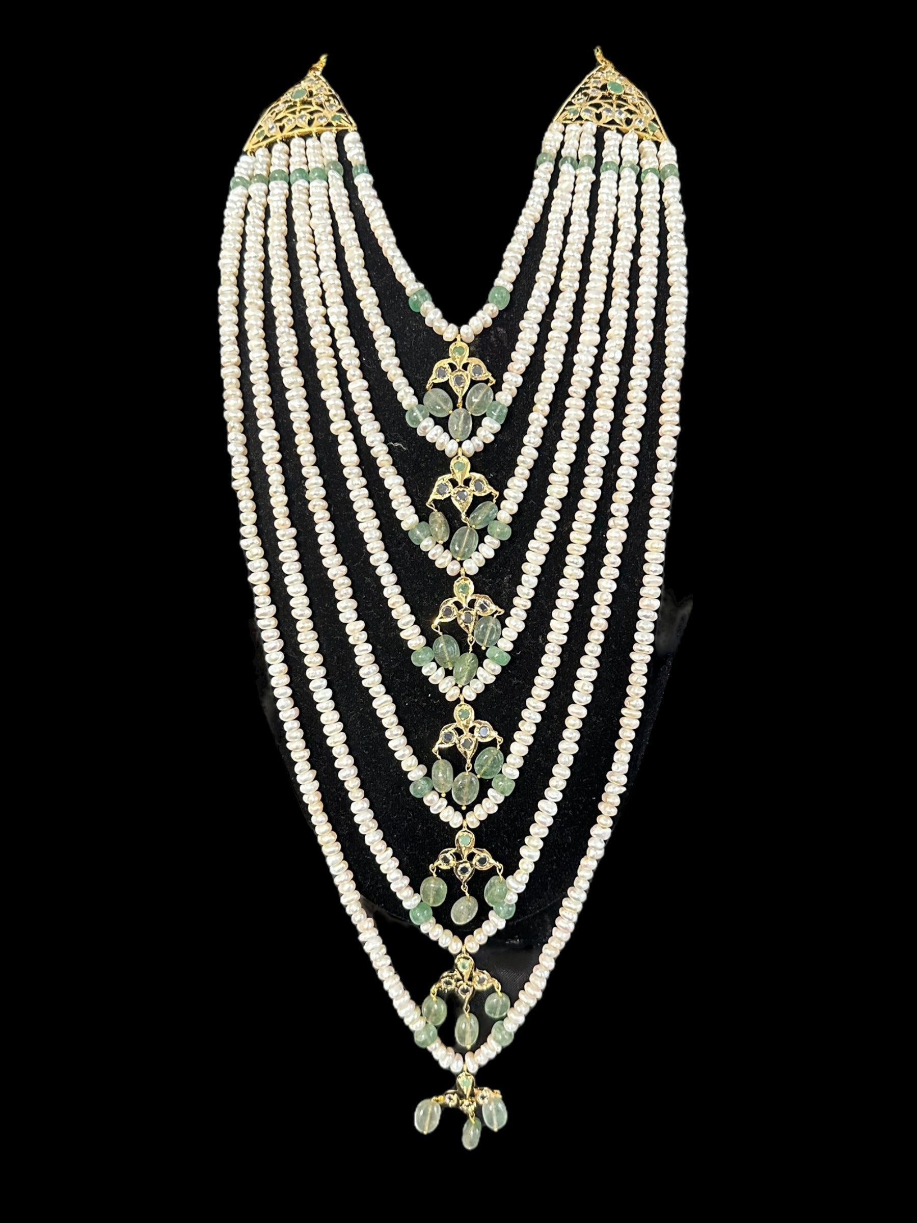 BR498 Insia bridal jadavi lacha satlada set in emeralds , ( READY TO SHIP )