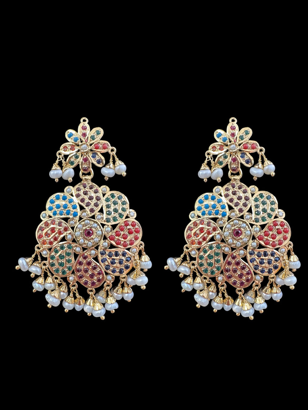 Navratan / Multicolored Jadau Necklace Set in Gold Plated Silver ( READY TO SHIP )