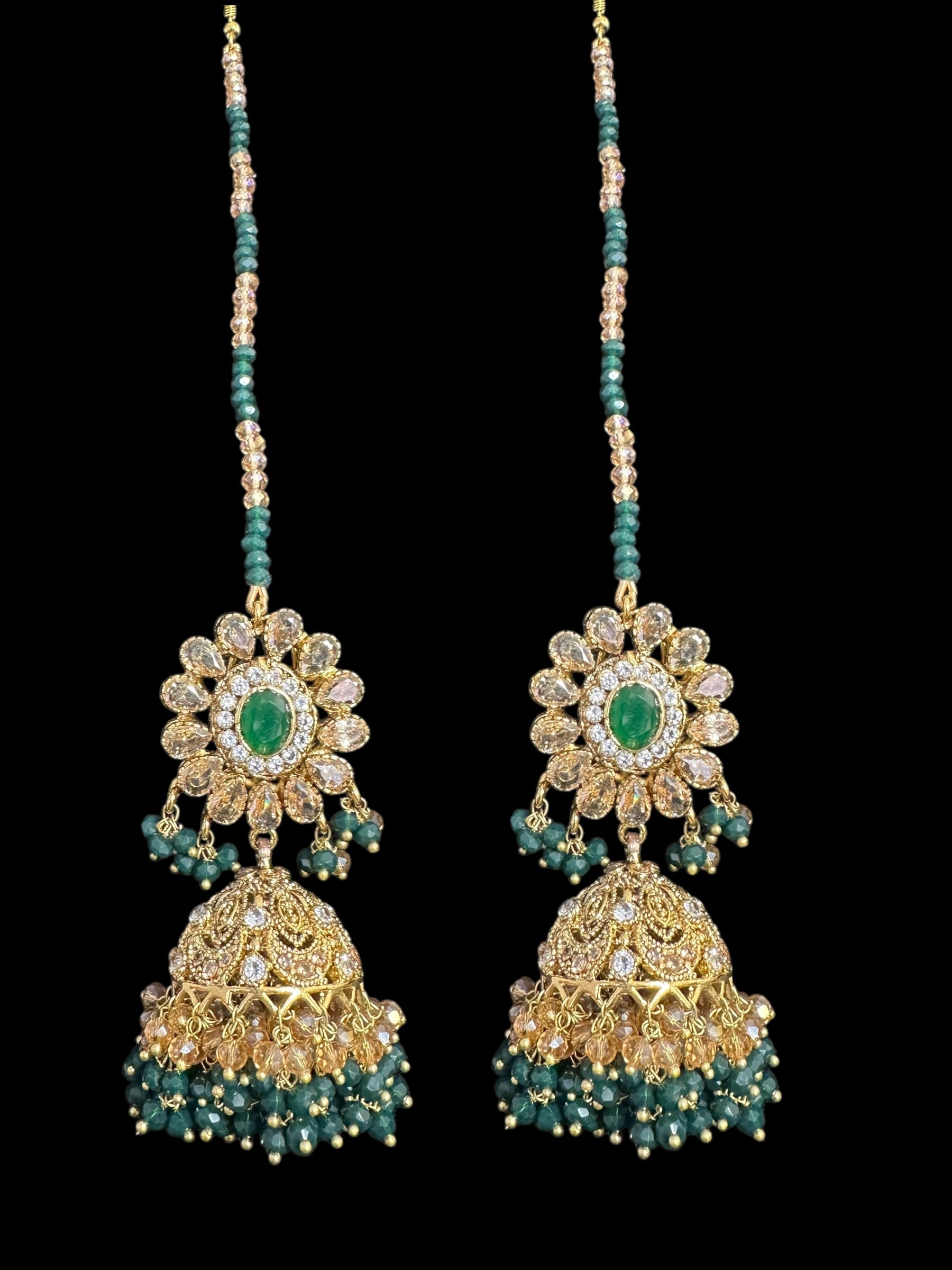 BR496 Faiza bridal set in emerald ,champagne combination  ( SHIPS IN 4 WEEKS )