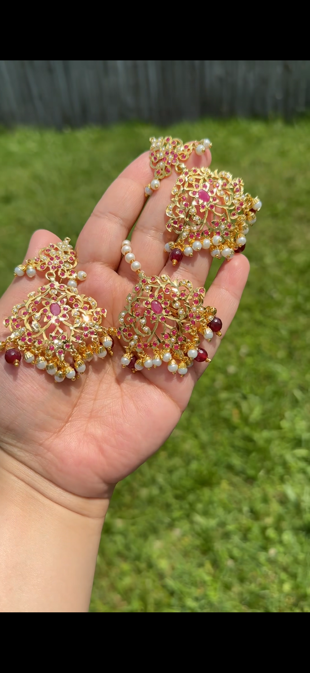 C570 Gold plated jadau choker in Ruby pearls ( READY TO SHIP )