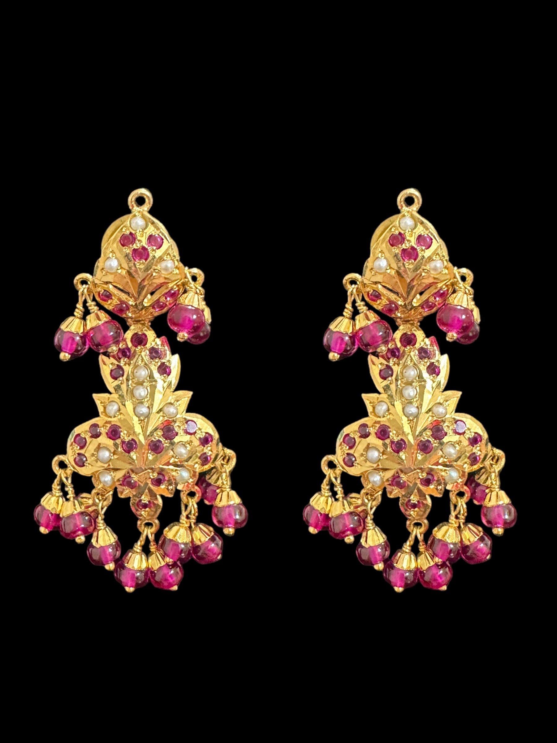 Ruby pearl gold plated silver necklace with earrings ( READY TO SHIP )