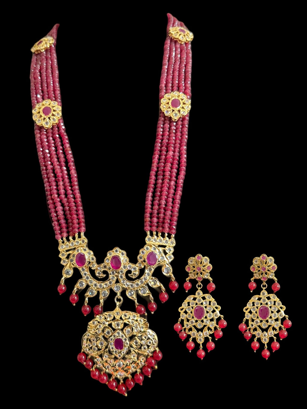 DLN31 gold plated Hyderabadi Rani haar in semi precious rubies ( SHIPS IN 3 WEEKS )