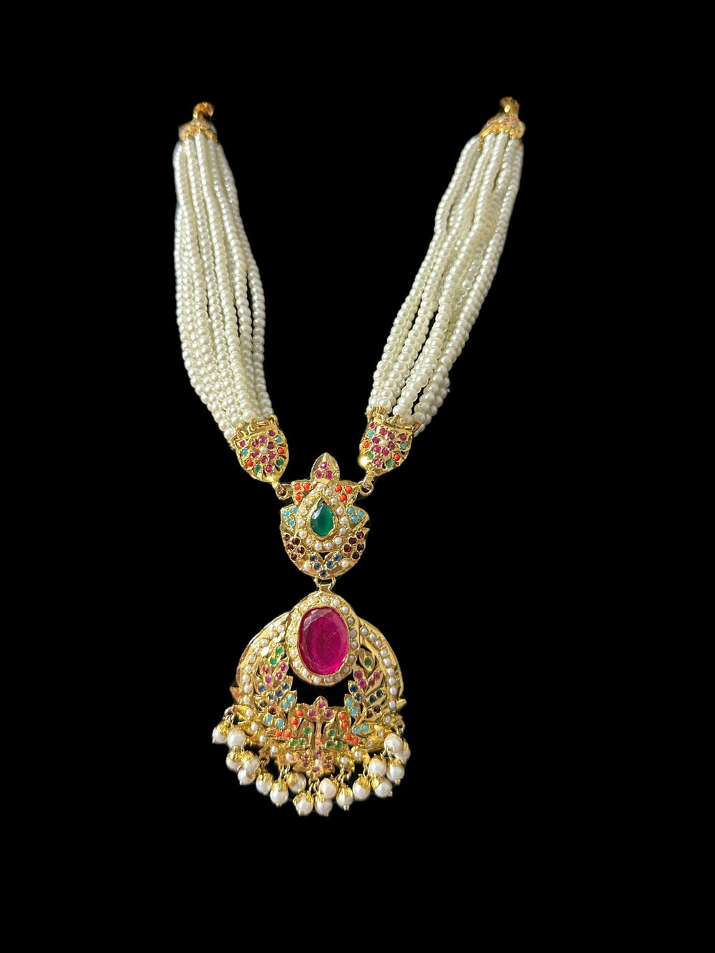 DNS200  Navratan Jadau necklace set  with dangler earrings ( READY TO SHIP )