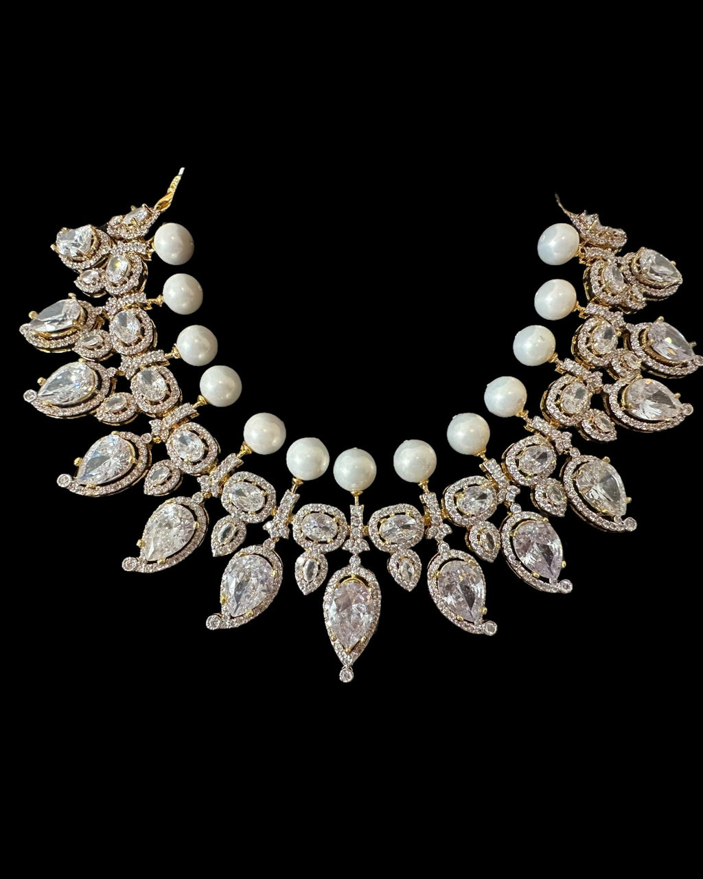 DNS202 Anmol necklace set in zircons and pearls ( READY TO SHIP )