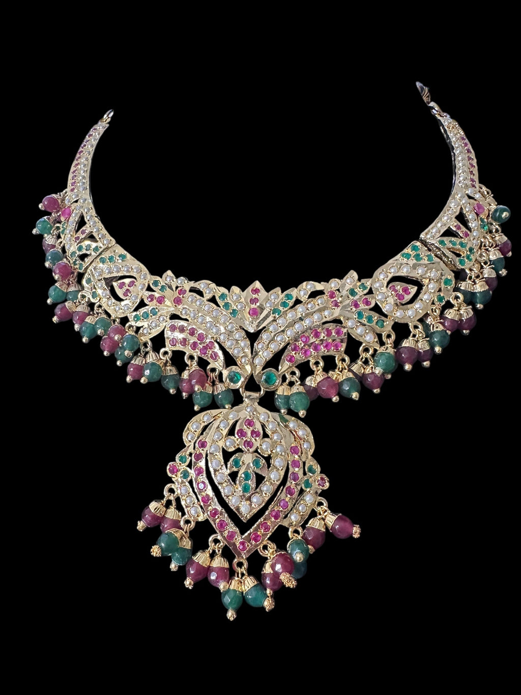 NS329 Taseen necklace set in ruby emerald ( READY TO SHIP )