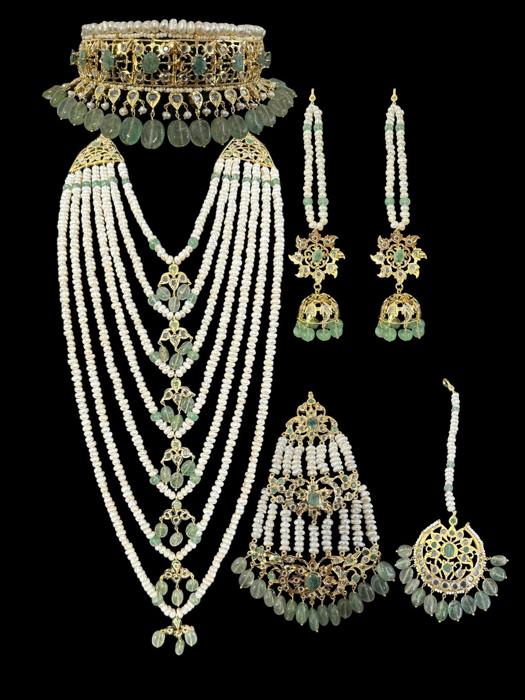 BR498 Insia bridal jadavi lacha satlada set in emeralds , ( READY TO SHIP )