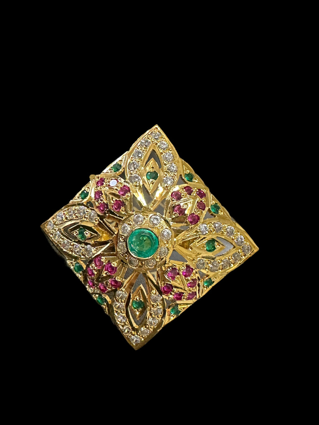 Ruby emerald gold plated silver ring ( READY TO SHIP )