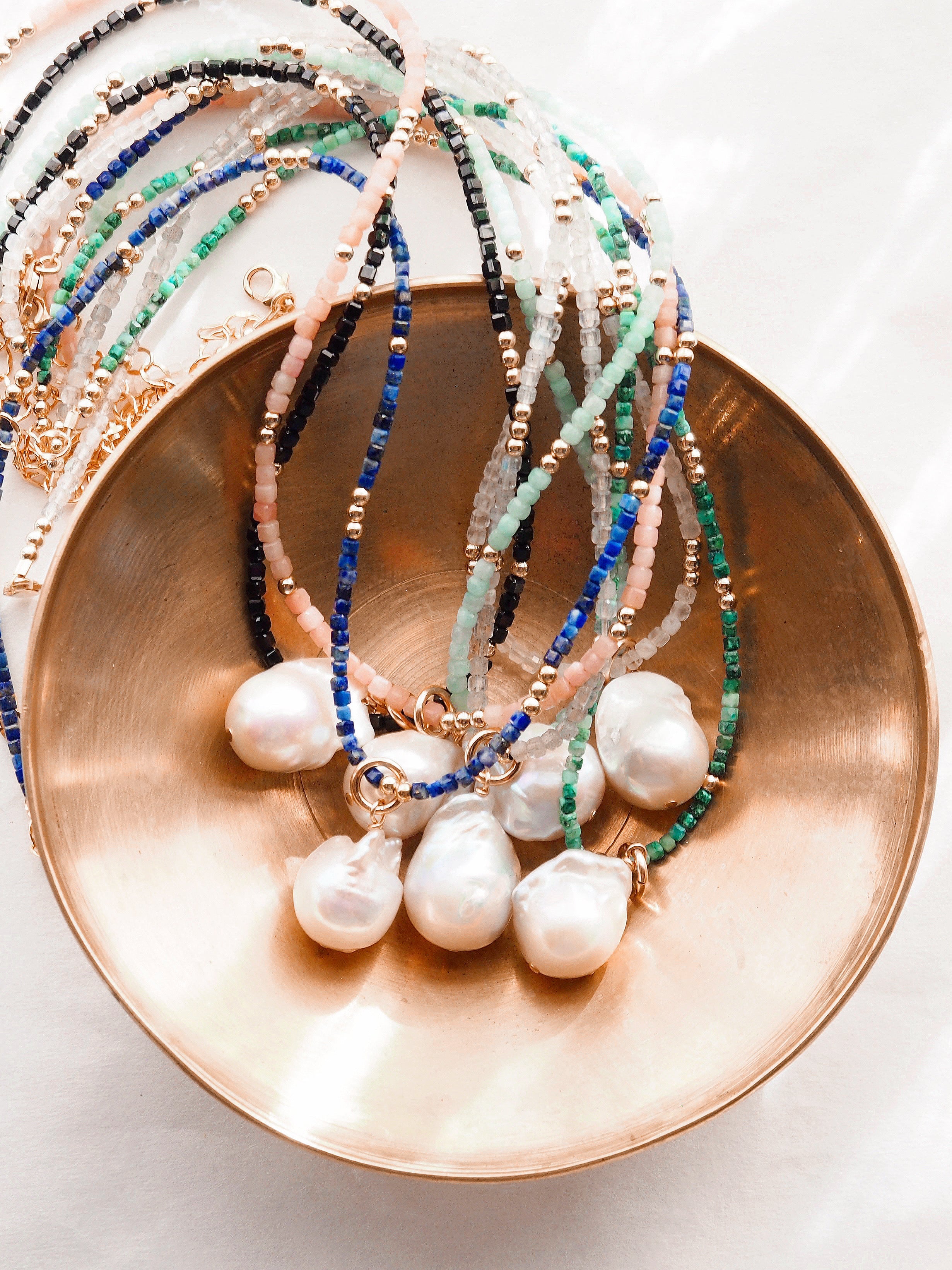 Flameball Baroque Pearl and Gemstone Necklace - Gold Keahi
