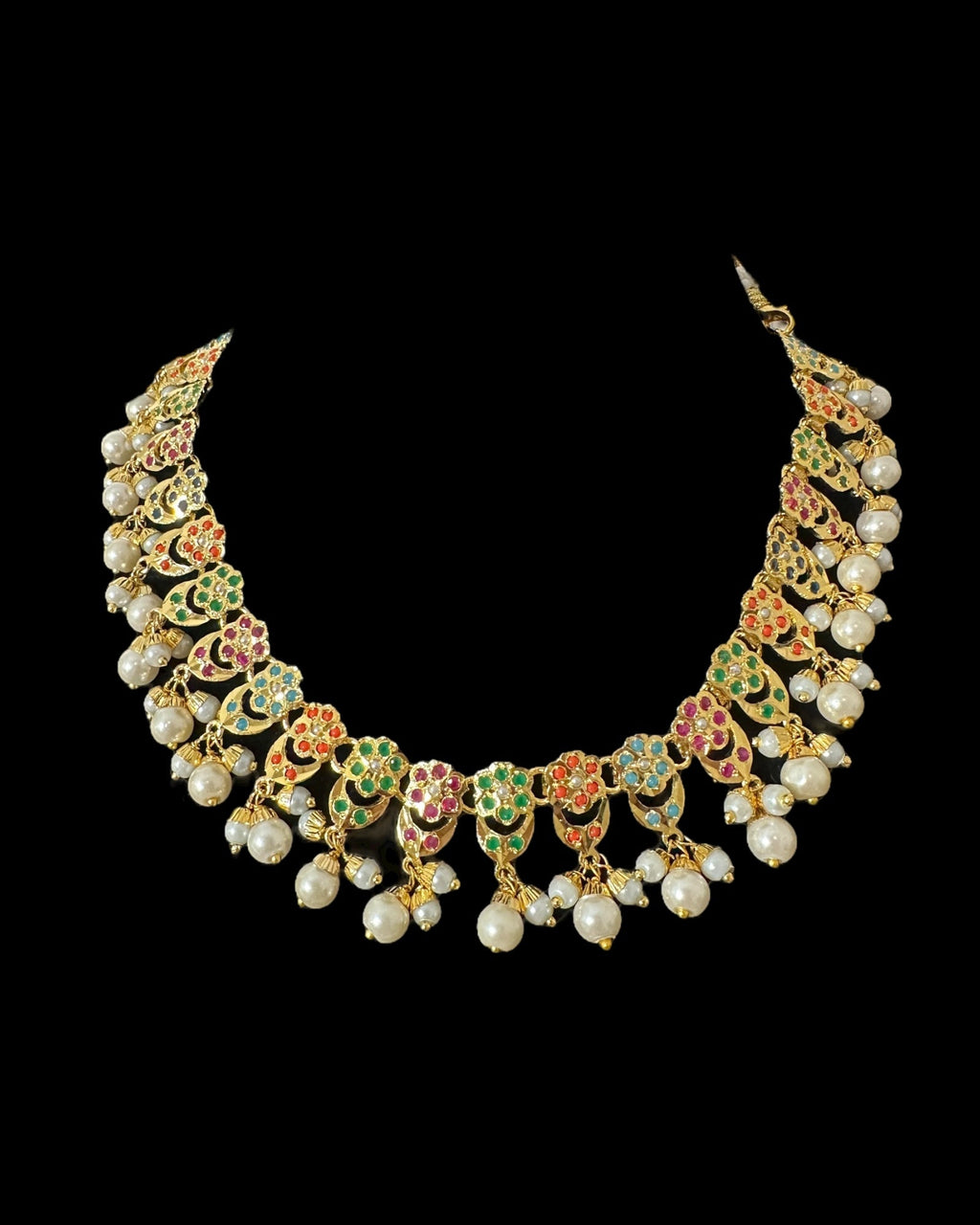 DNS194A Navratan jadau necklace set with tika ( READY TO SHIP )