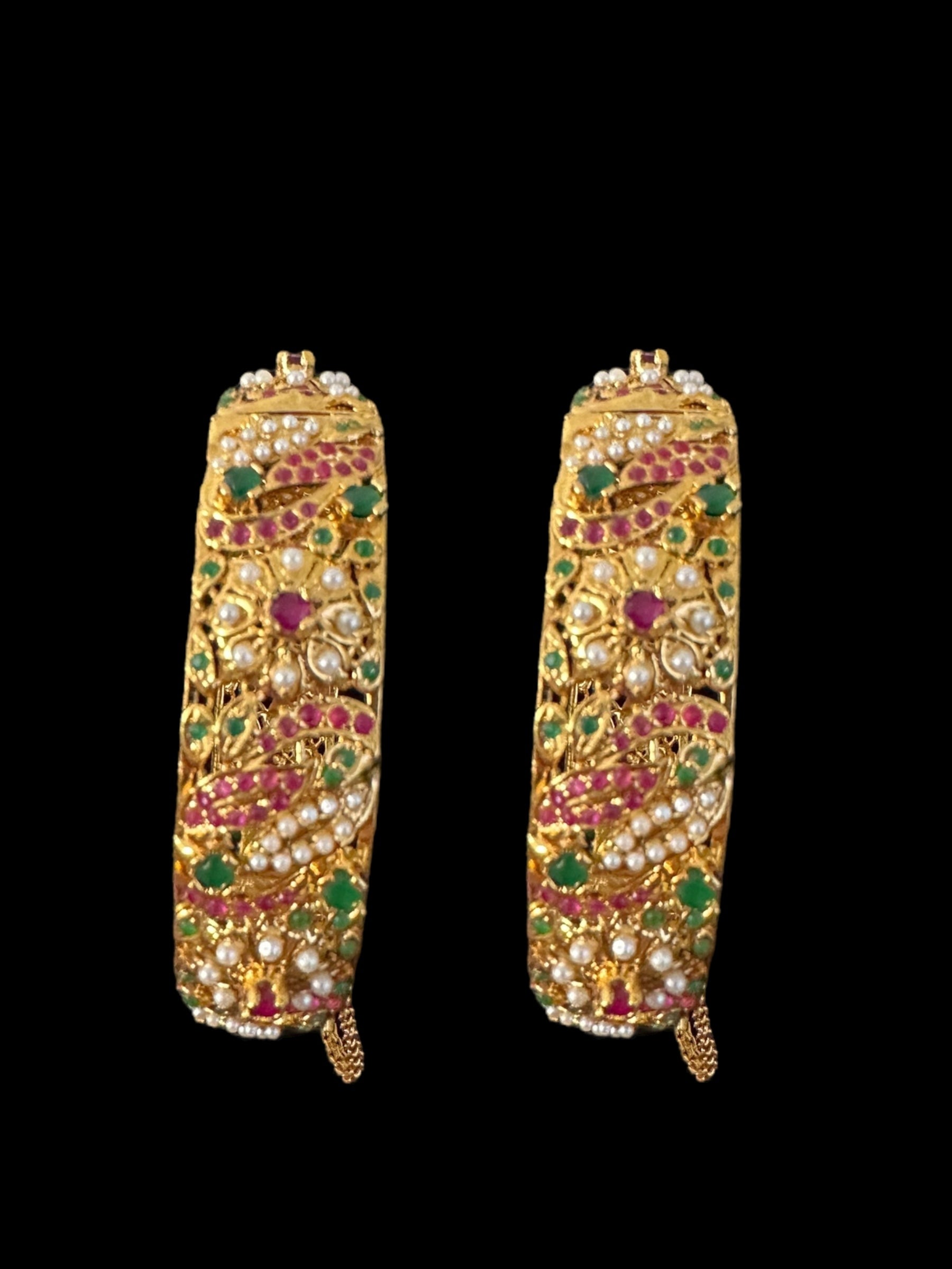 B810 Jadau bangles in ruby emerald pearl ( READY TO SHIP )