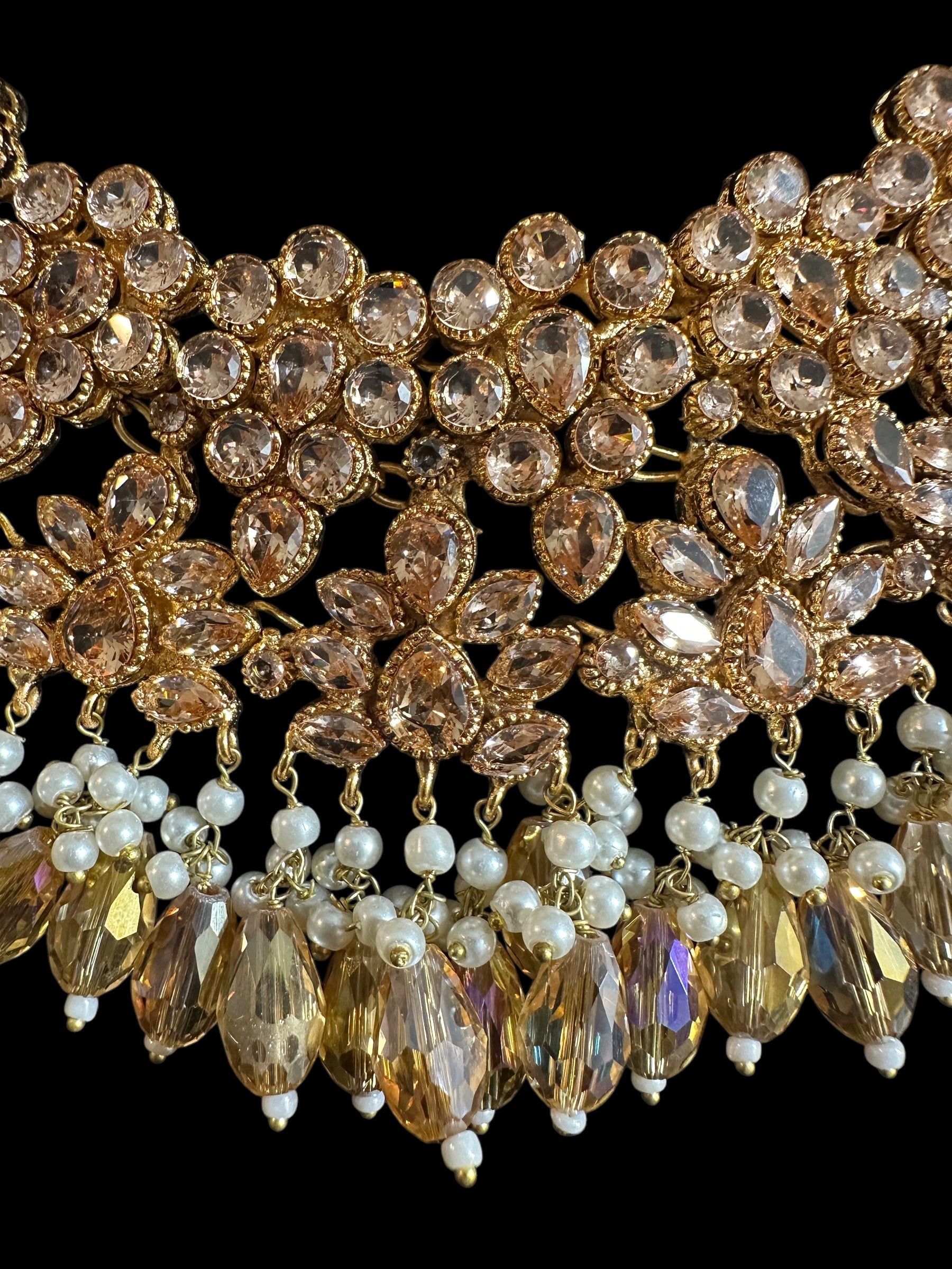 BR478 Kafiya bridal set in golden / champagne  stones and beads ( READY TO SHIP )
