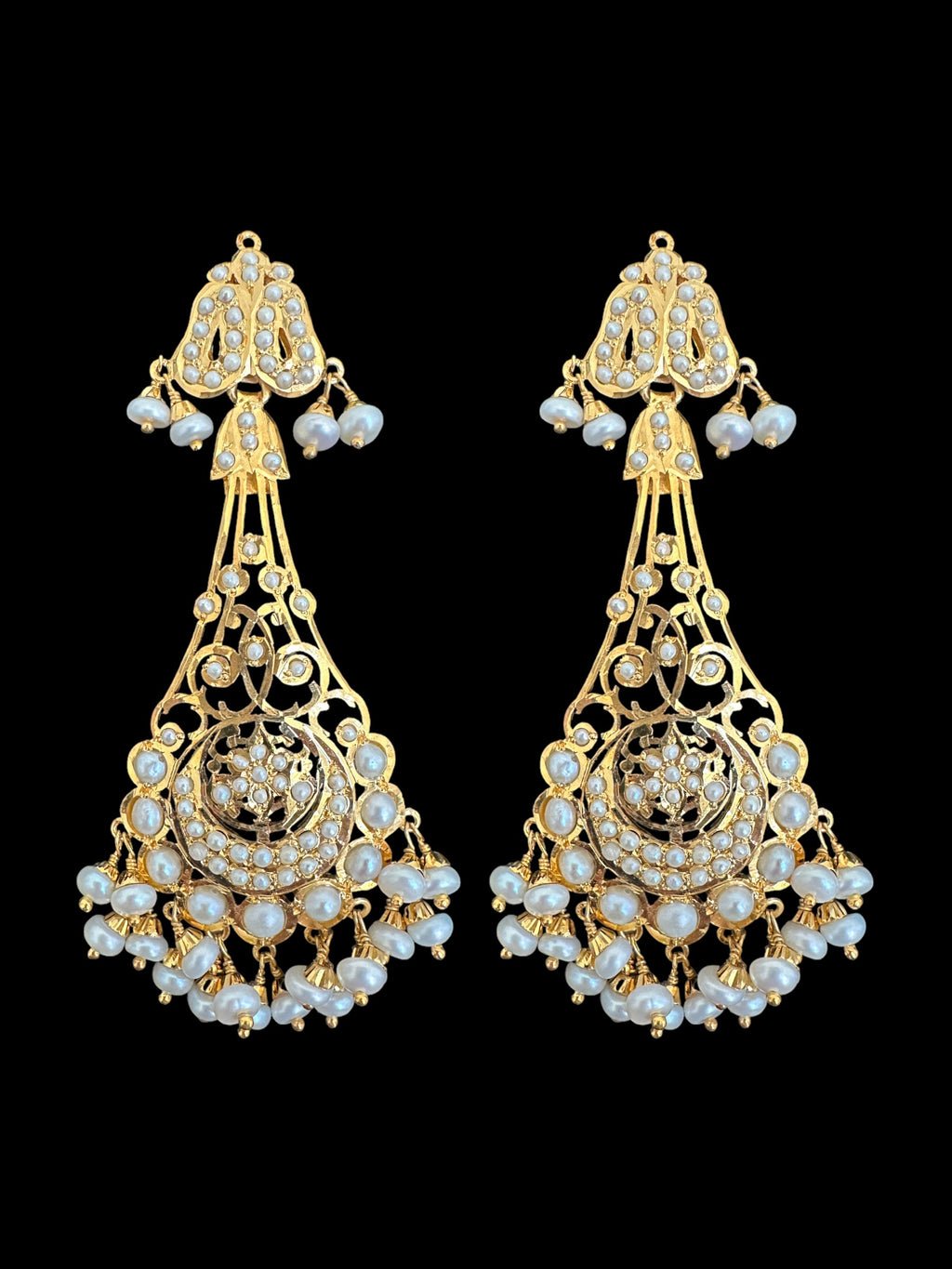 Gold plated silver earrings in fresh water pearls ( READY TO SHIP)