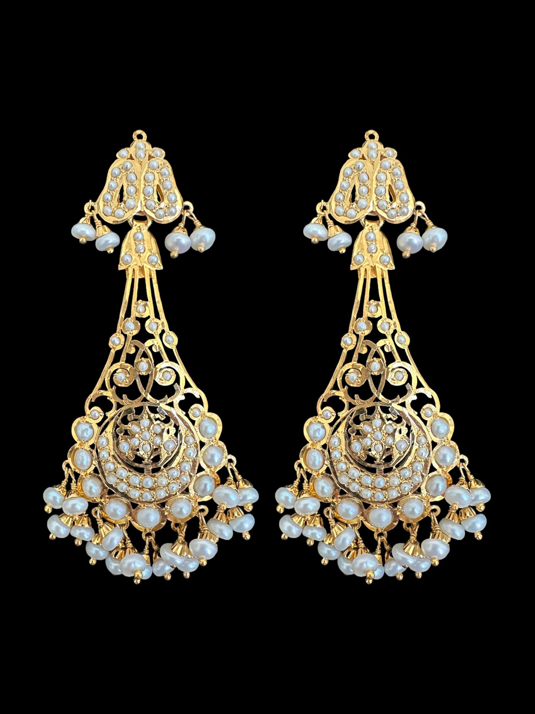 Gold plated silver earrings in fresh water pearls ( READY TO SHIP)