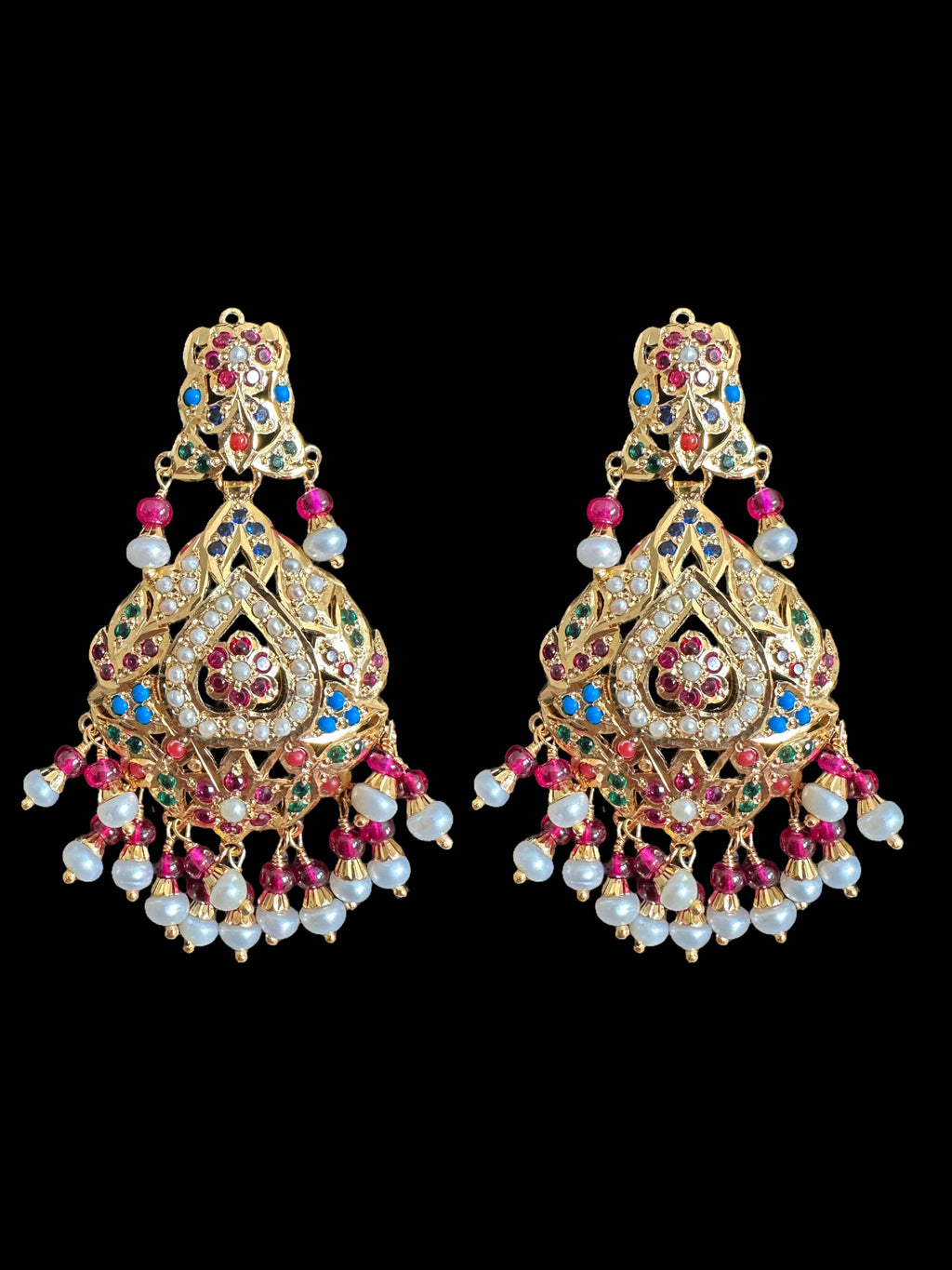 Gold plated jadau silver pendant set in navratan  ( SHIPS IN 5 WEEKS )