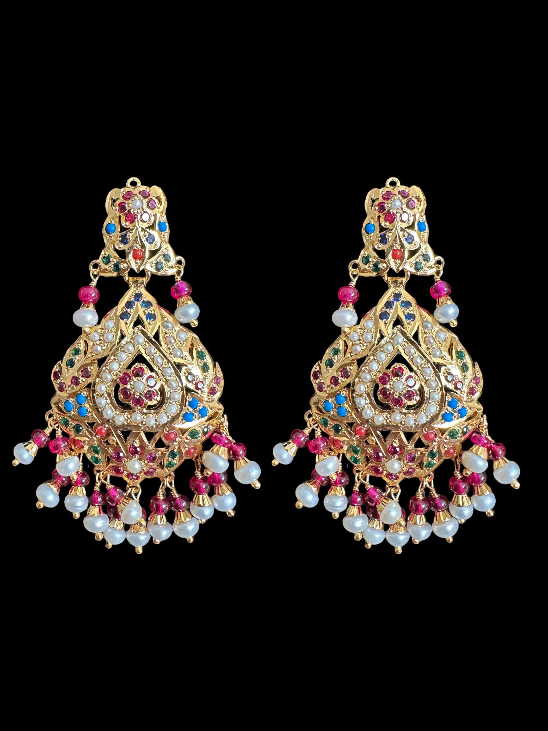 Gold plated jadau silver pendant set in navratan  ( SHIPS IN 5 WEEKS )