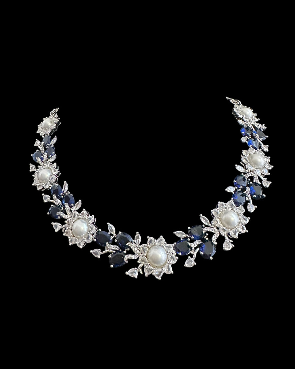 DNS137B silver plated necklace set - BLUE / SAPPHIRE  ( READY TO SHIP )