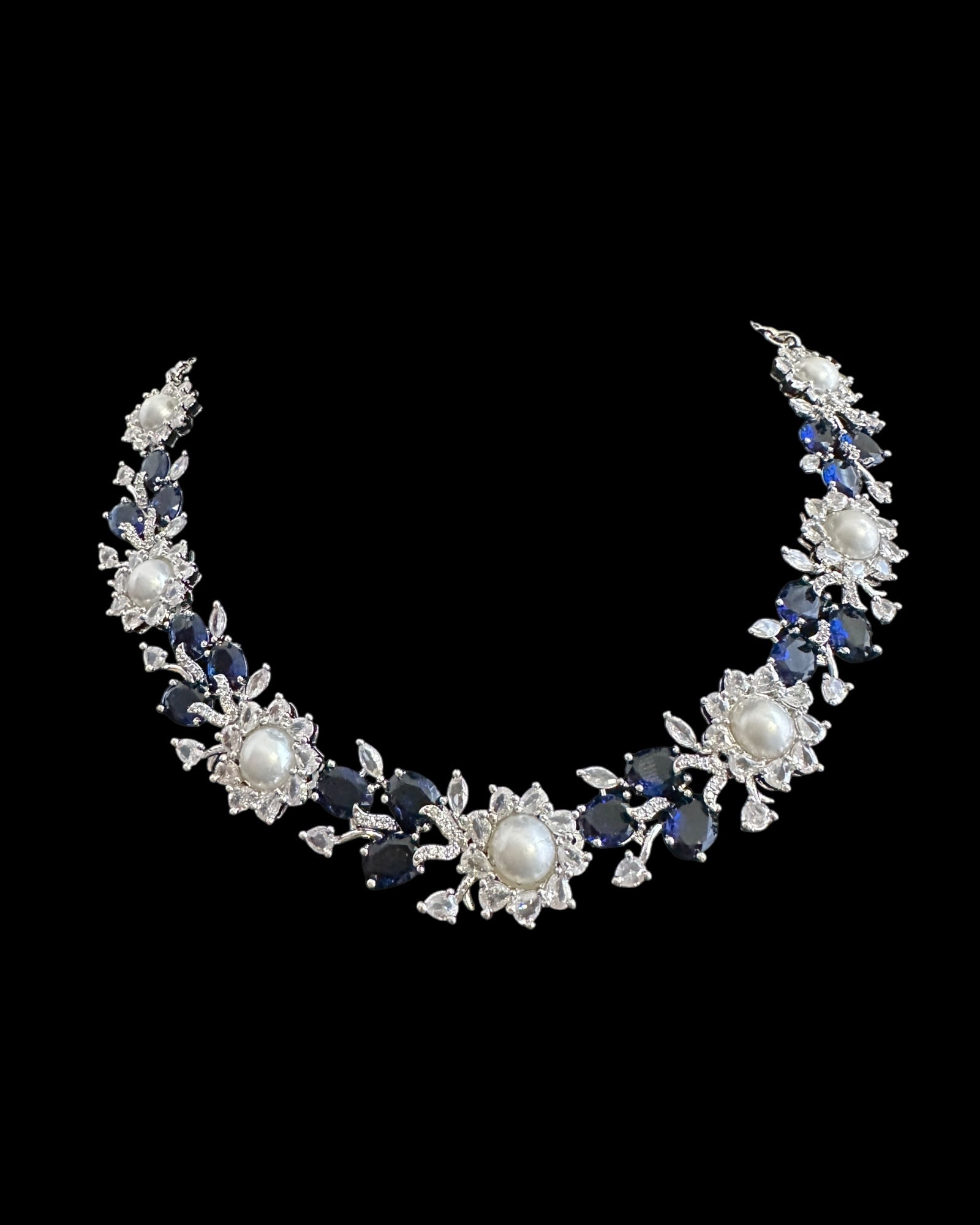 DNS137B silver plated necklace set - BLUE / SAPPHIRE  ( READY TO SHIP )