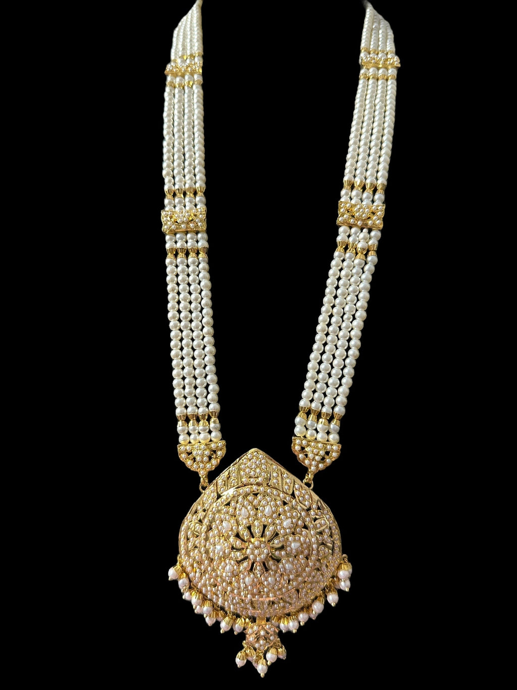 DLN129 jadau rani haar in pearls with earrings tika ( READY TO SHIP )