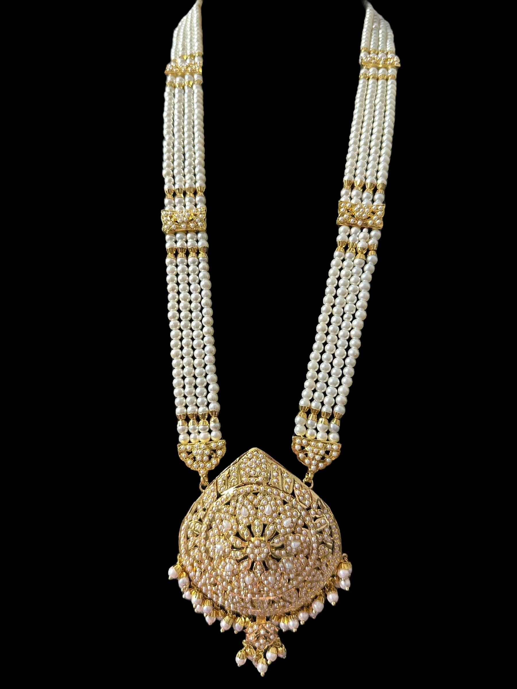 DLN129 jadau rani haar in pearls with earrings tika ( READY TO SHIP )